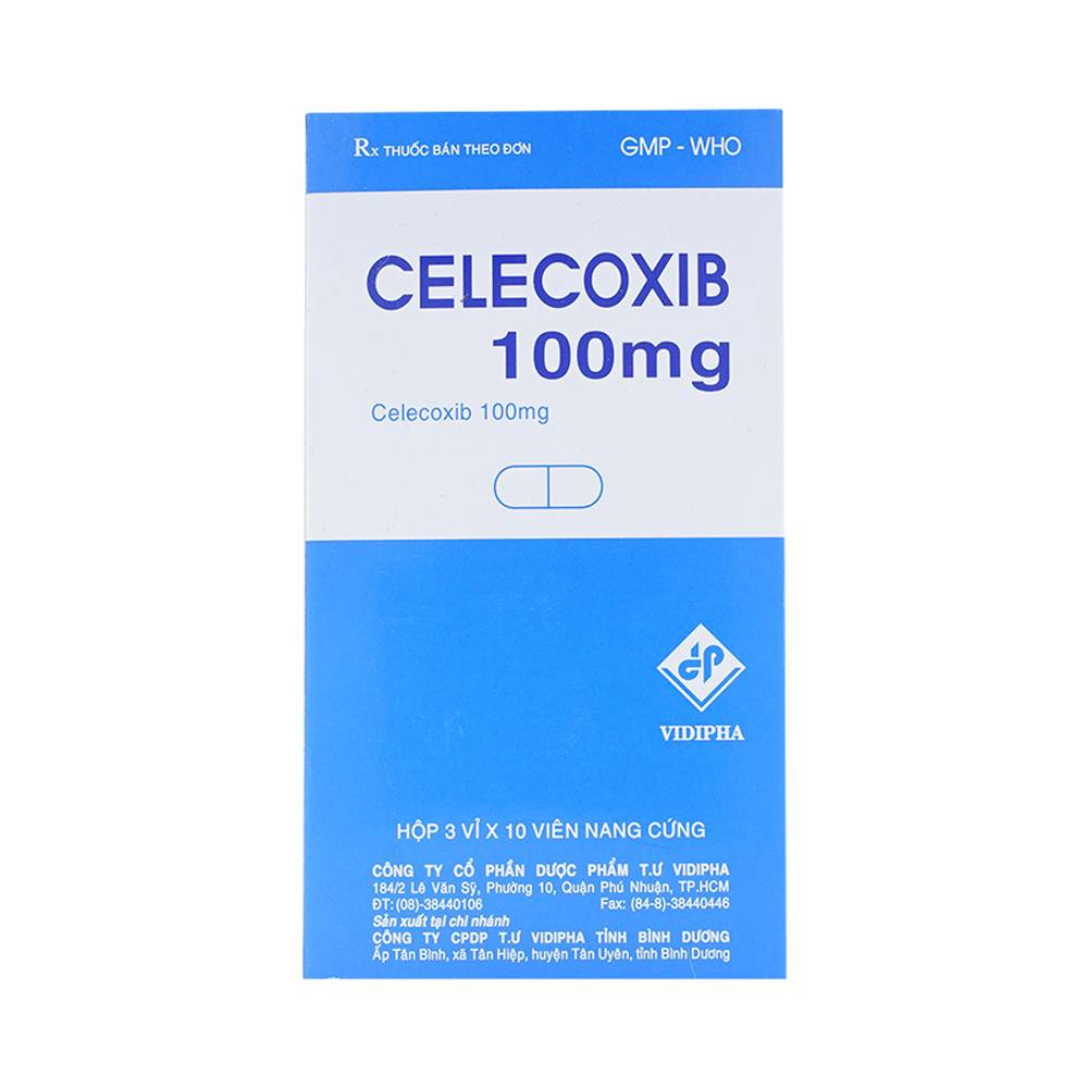 Thuốc Celecoxib 100mg Vidipha điều trị thoái hóa khớp, viêm khớp dạng thấp (3 vỉ x 10 viên)