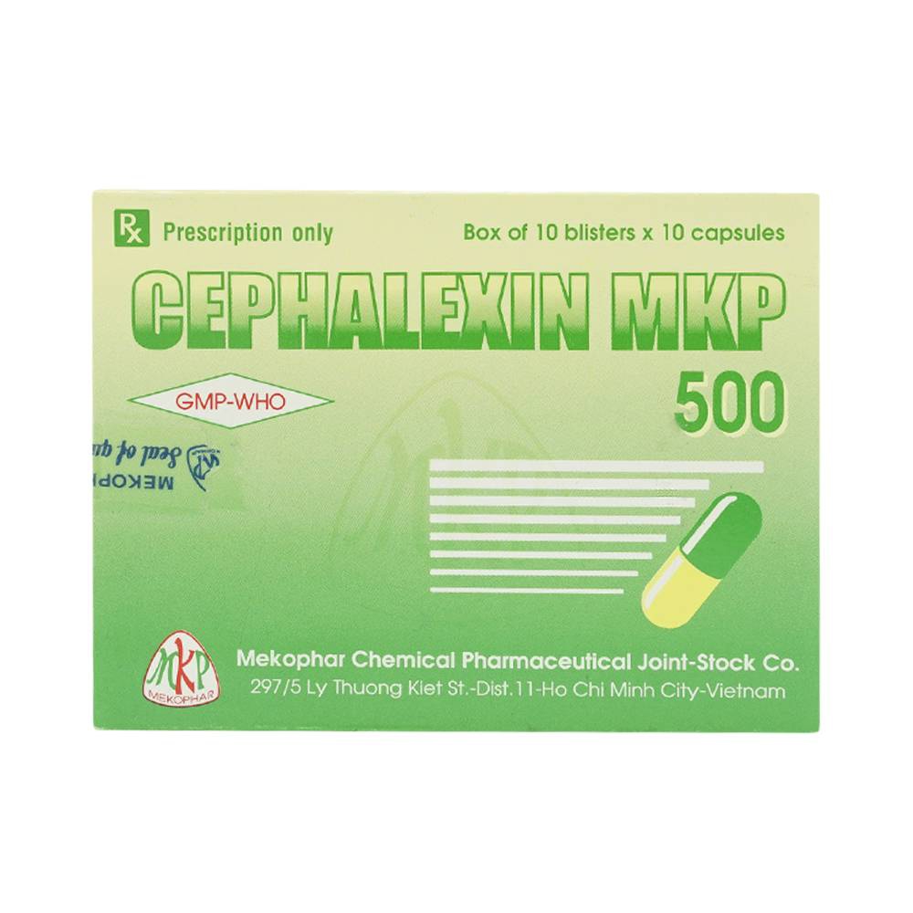 Thuốc Cephalexin MKP 500 điều trị nhiễm khuẩn (10 vỉ x 10 viên)