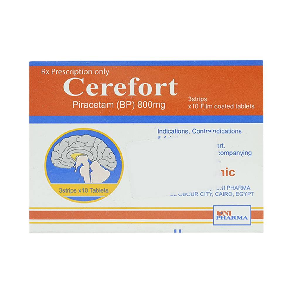 Thuốc Cerefort 800mg Unipharma điều trị chứng chóng mặt, suy giảm trí nhớ (3 vỉ x 10 viên)