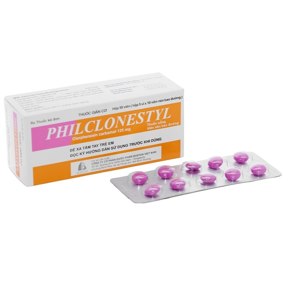 Viên nén Philclonestyl 125mg Boston điều trị triệu chứng các cơn co thắt cơ (5 vỉ x 10 viên)	