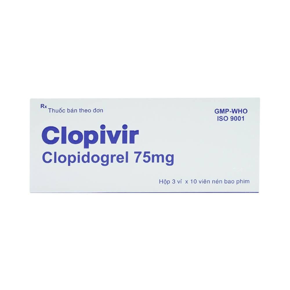 Thuốc Clopivir 75mg Bidiphar phòng ngừa nhồi máu cơ tim, đột quỵ (3 vỉ x 10 viên)