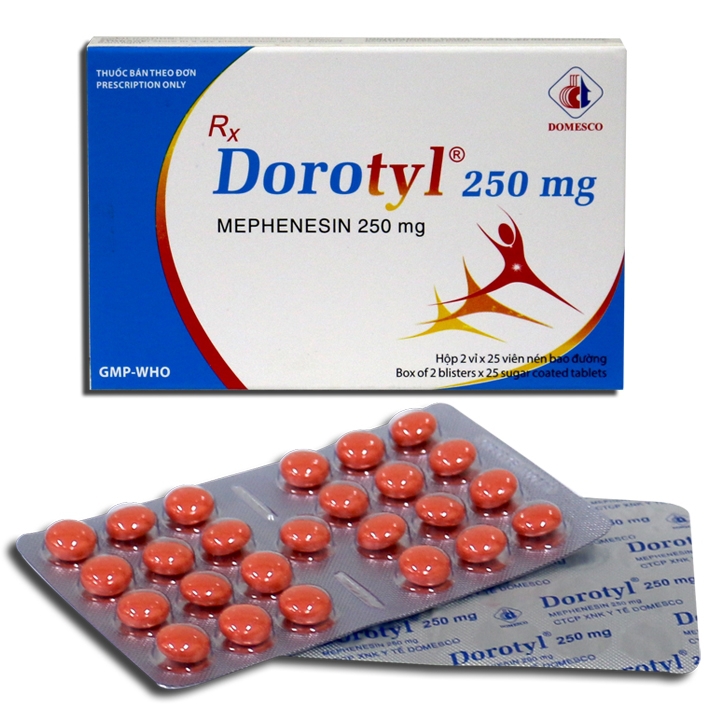 Thuốc Dorotyl 250mg Domesco điều trị hỗ trợ các cơn đau co cứng cơ (2 vỉ x 25 viên)