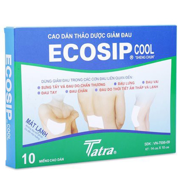 Cao dán thảo dược Ecosip Cool Tatra giảm đau vai, đau lưng (2 gói x 5 miếng)