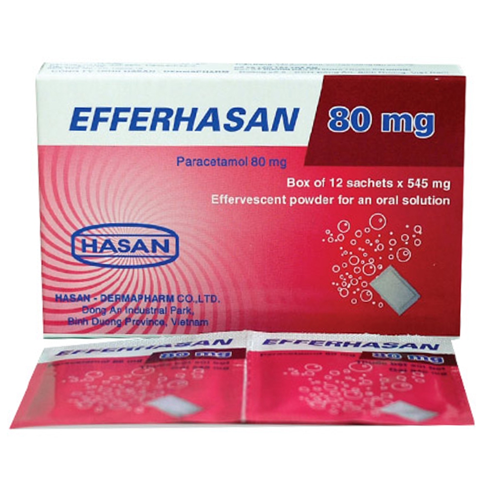 Bột sủi EfferHasan 80mg giảm đau, hạ sốt (12 gói)