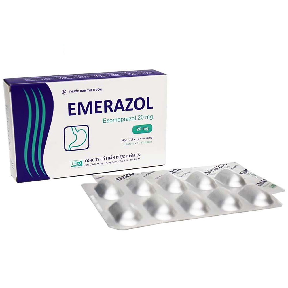 Thuốc Emerazol 20mg Dược 3-2 điều trị loét dạ dày, tá tràng lành tính (3 vỉ x 10 viên)