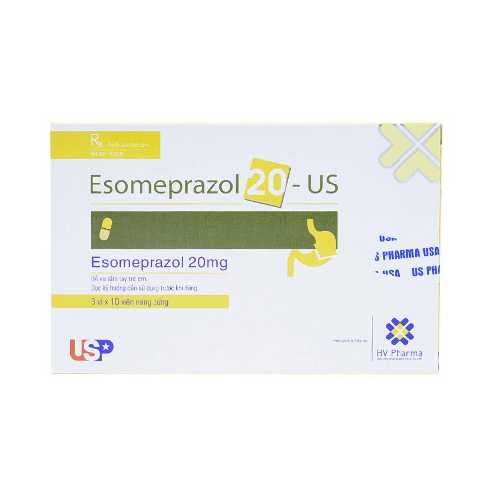 Thuốc Esomeprazol 20-US điều trị trào ngược dạ dày (3 vỉ x 10 viên)