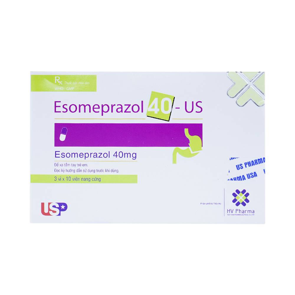 Thuốc Esomeprazol 40-US điều trị trào ngược dạ dày, thực quản (3 vỉ x 10 viên)