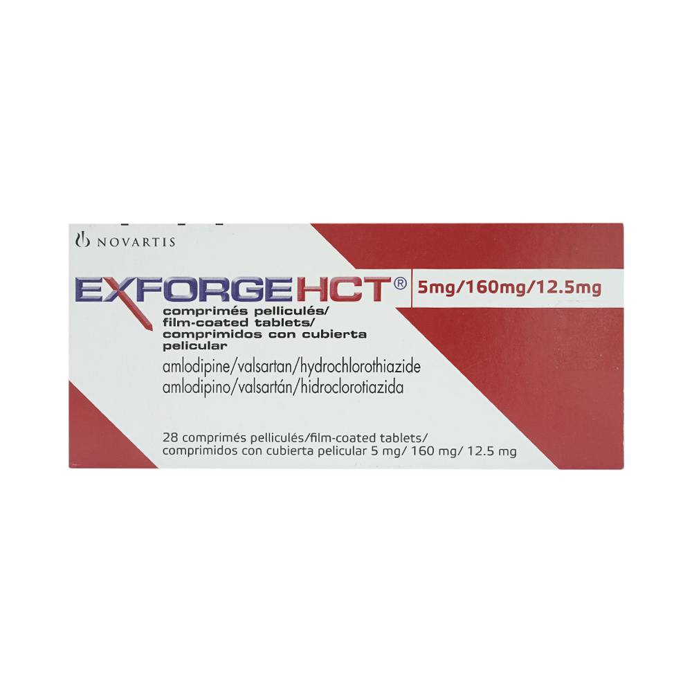 Thuốc Exforge HCT 5mg/160mg/12.5mg Novartis điều trị tăng huyết áp vô căn (4 vỉ x 7 viên)