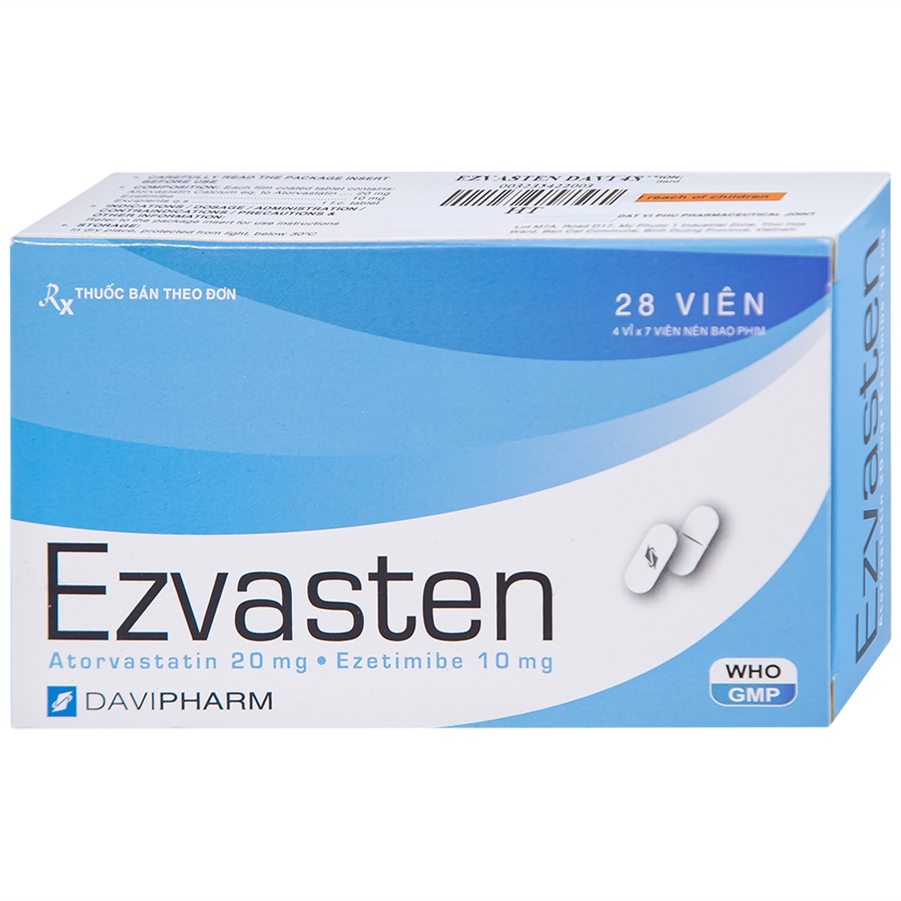 Thuốc Ezvasten Davipharm điều trị tăng cholesterol máu nguyên phát (4 vỉ x 7 viên)