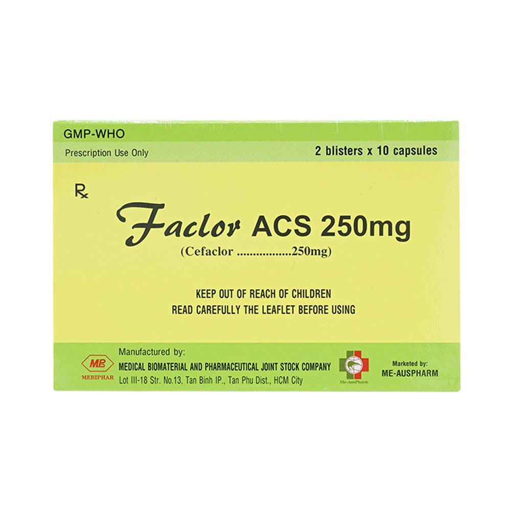 Thuốc Faclor ACS 250mg Mebiphar điều trị nhiễm khuẩn (2 vỉ x 10 viên)