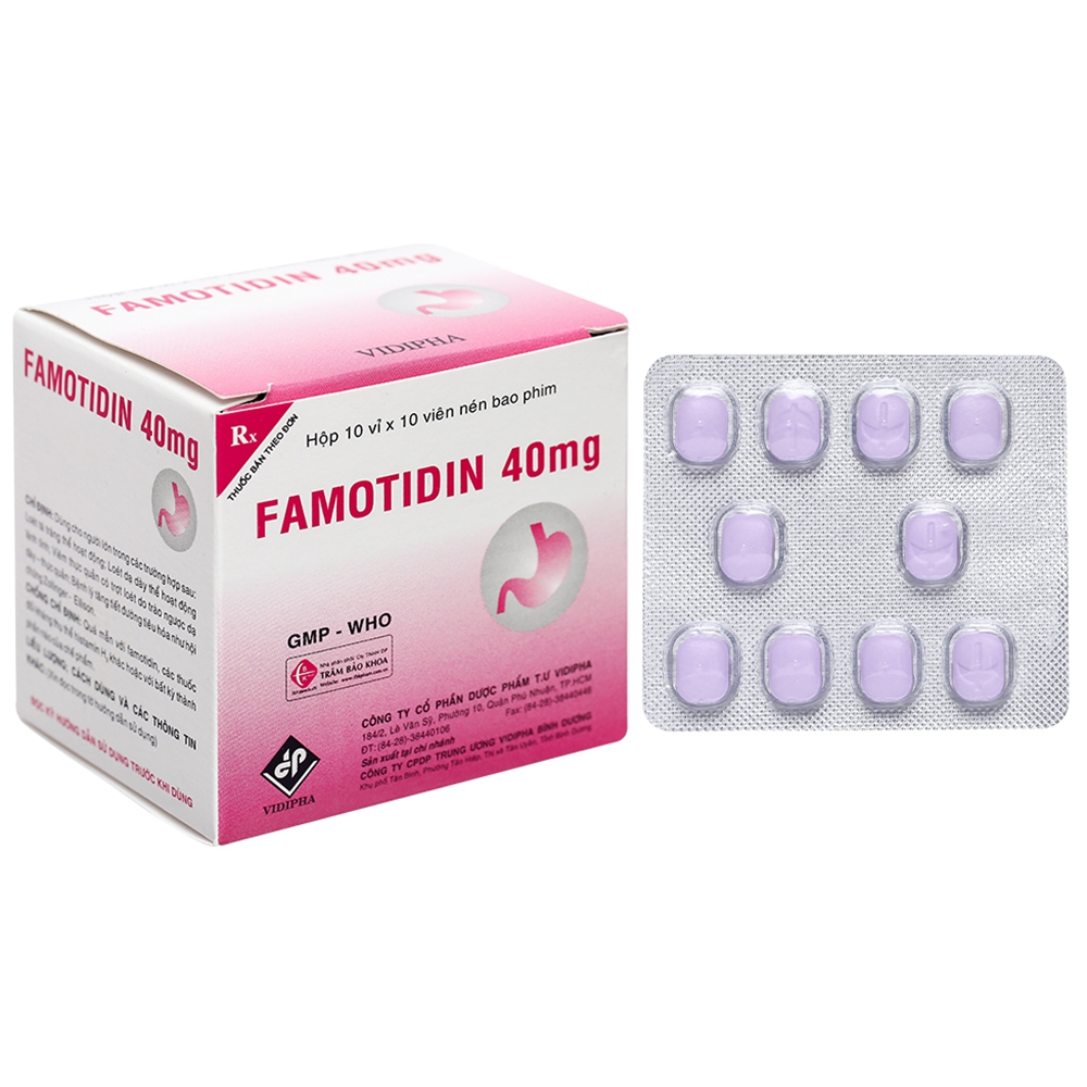 Thuốc Famotidin 40mg Vidipha điều trị loét dạ dày tá tràng (10 vỉ x 10 viên)