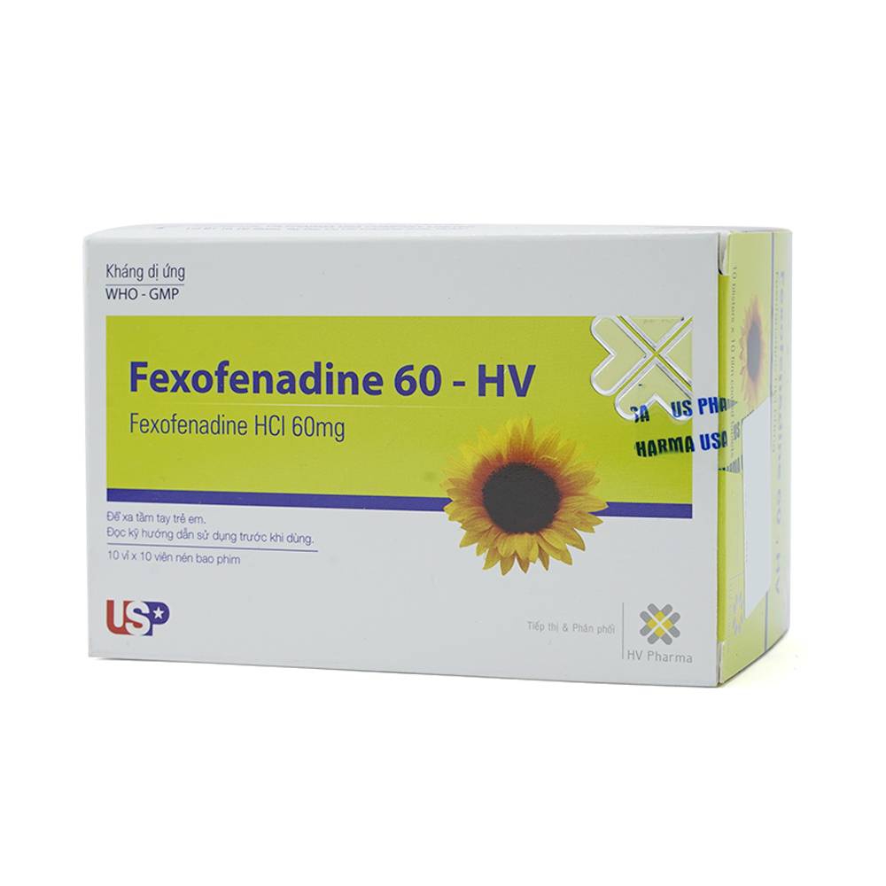 Thuốc Fexofenadine 60 - HV điều trị viêm mũi dị ứng theo mùa, mày đay vô căn mạn tính (10 vỉ x 10 viên)