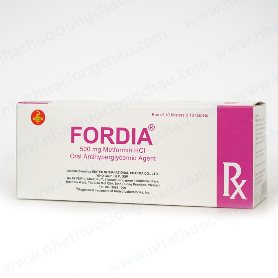 Thuốc Fordia 500mg United điều trị đái tháo đường tuýp 2 (10 vỉ x 10 viên)