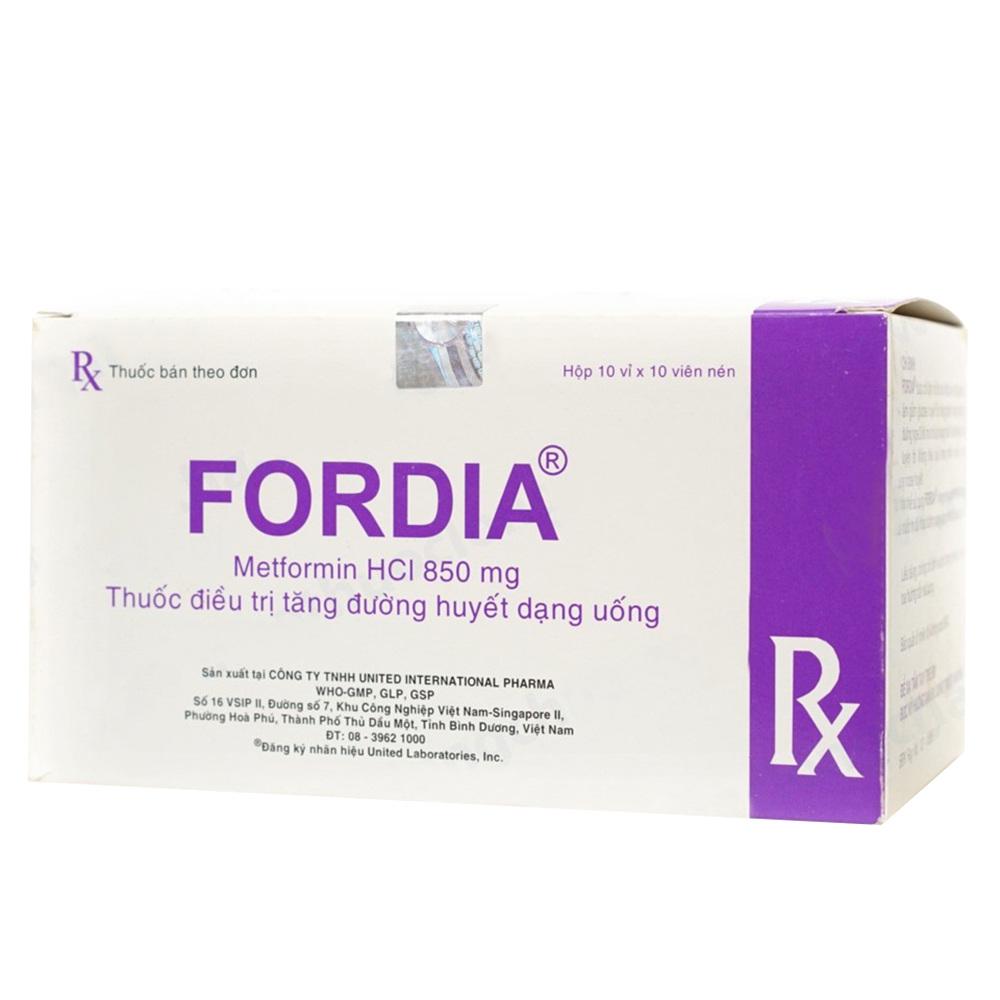 Thuốc Fordia 850mg United điều trị đái tháo đường tuýp 2 (10 vỉ x 10 viên)