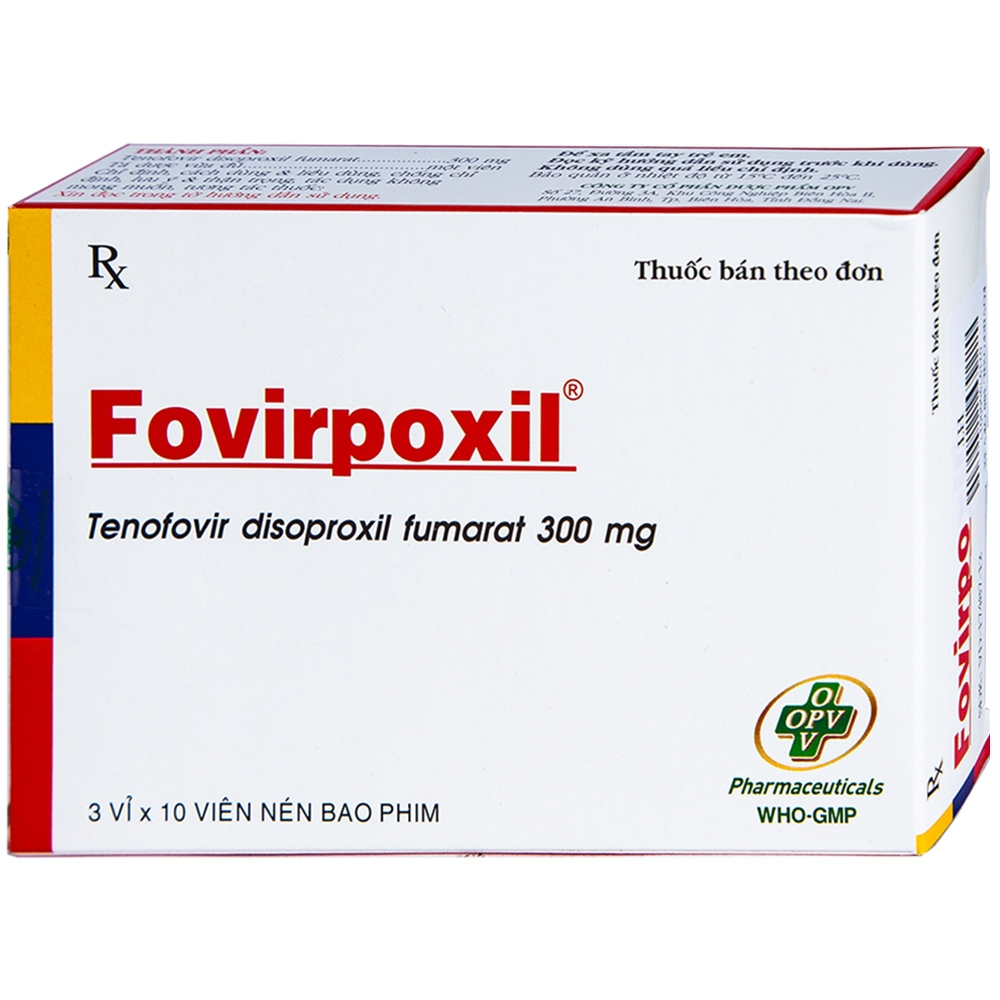 Thuốc Fovirpoxil 300mg OPV điều trị HIV-1, viêm gan B ở người lớn (3 vỉ x 10 viên)