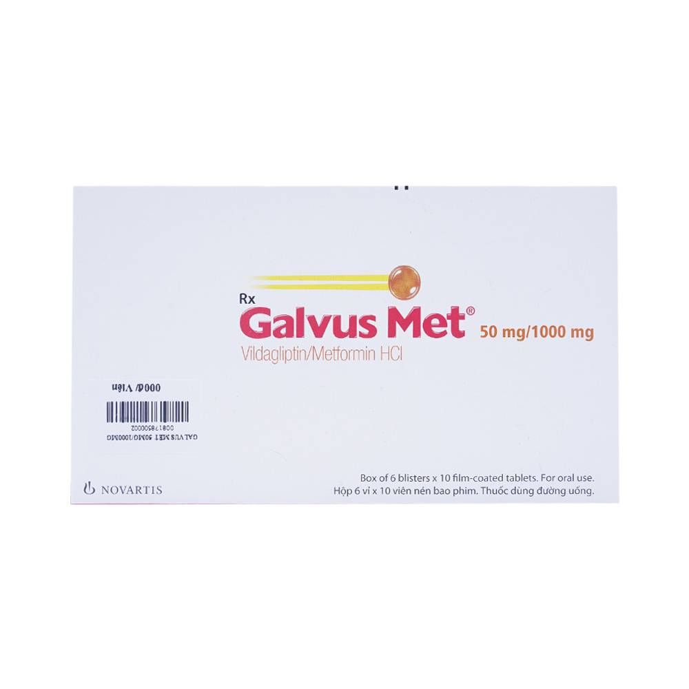 Thuốc Galvus Met 50mg/1000mg Novartis hỗ trợ điều trị đái tháo đường tuýp 2 (6 vỉ x 10 viên)