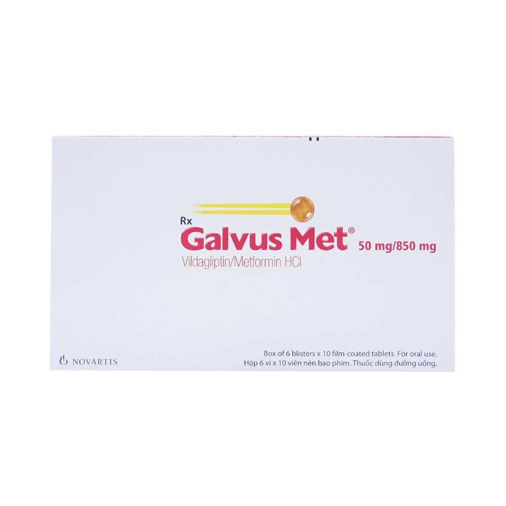 Thuốc Galvus Met 50mg/850mg Novartis hỗ trợ điều trị đái tháo đường tuýp 2 (6 vỉ x 10 viên)