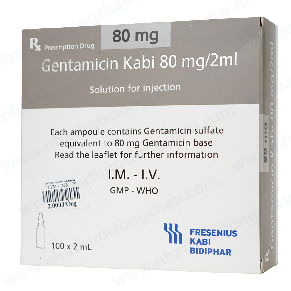 Thuốc tiêm Gentamicin Kabi 80 mg/2ml Fresenius Kabi điều trị các bệnh nhiễm khuẩn (100 ống)