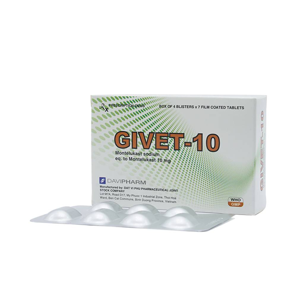 Thuốc Givet-10 Davipharm phòng và điều trị viêm phế quản mạn tính (4 vỉ x 7 viên)