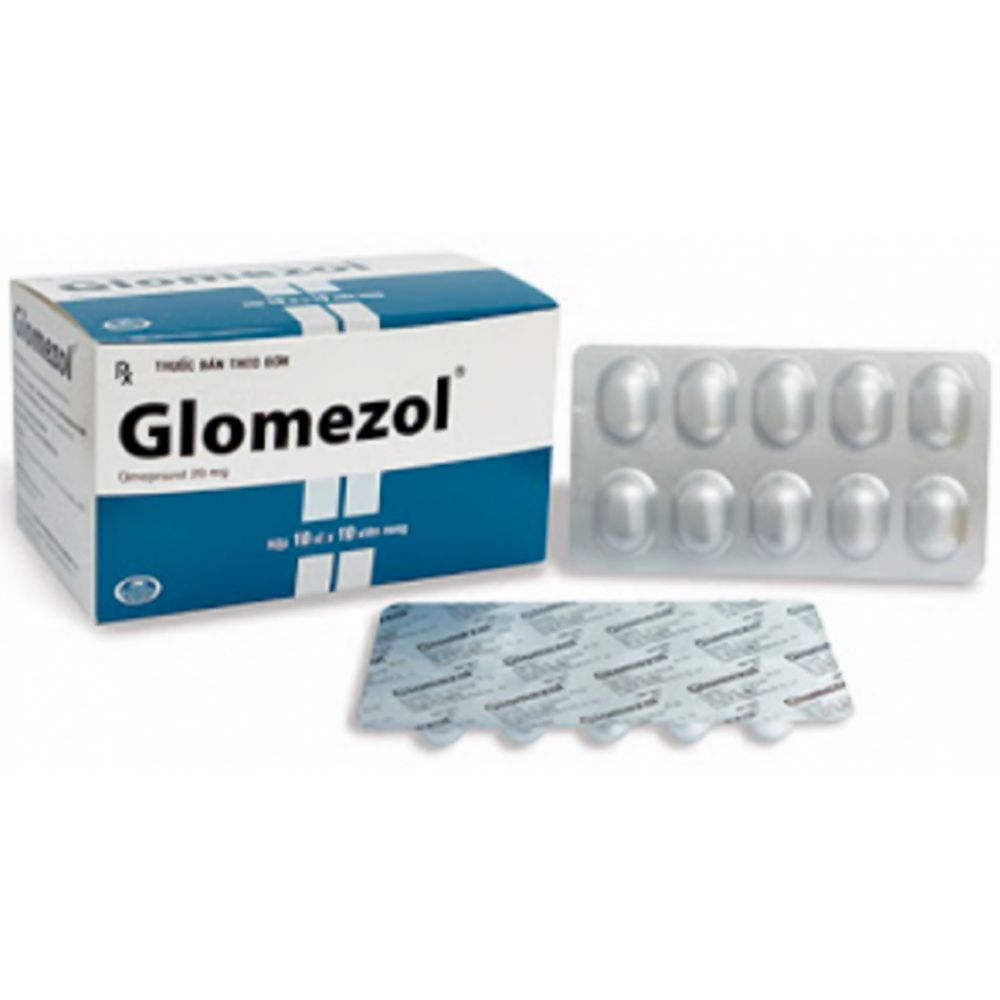 Viên nén Glomezol Glomed điều trị loét tá tràng, loét dạ dày (10 vỉ x 10 viên)