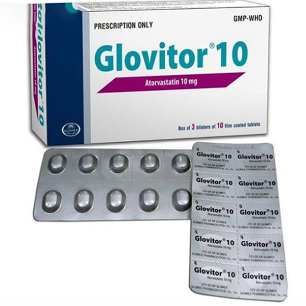 Thuốc Glovitor 10 Glomed làm giảm cholesterol trong máu (3 vỉ x 10 viên)