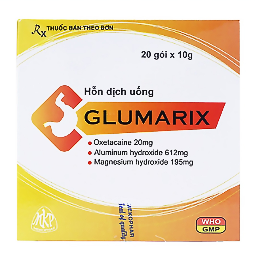 Hỗn dịch uống Glumarix 10g Mekophar điều trị triệu chứng tăng tiết acid dịch vị, khó chịu dạ dày (20 gói)