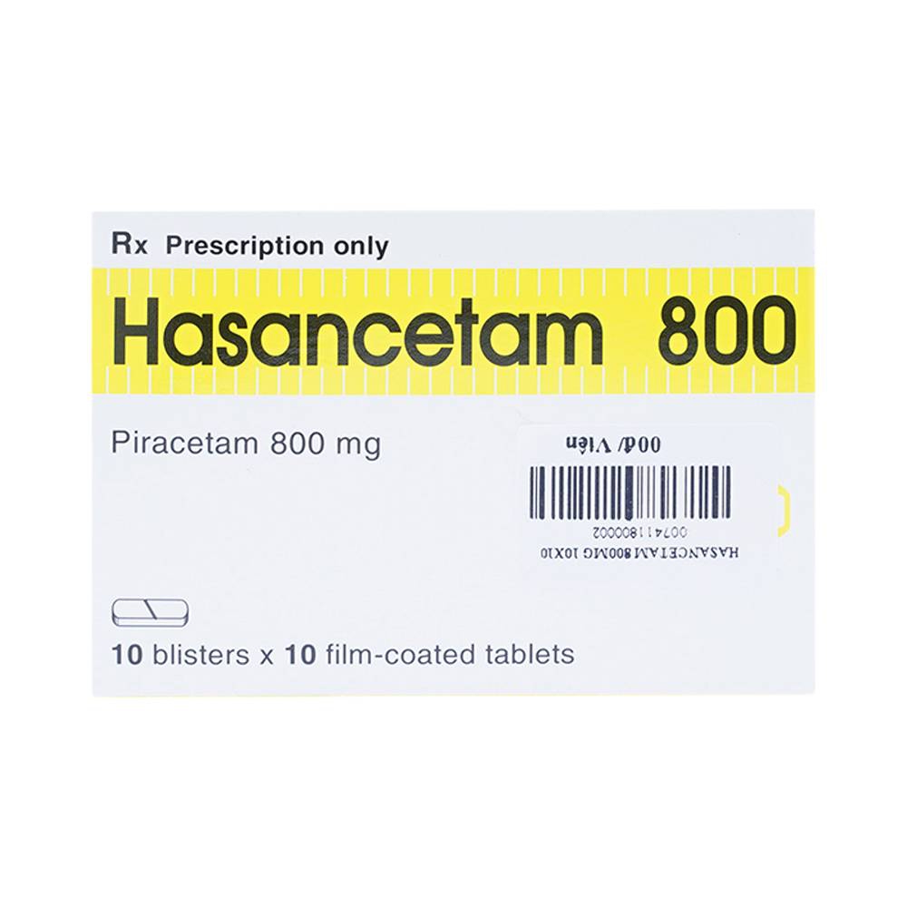 Thuốc Hasancetam 800 Hasan điều trị rối loạn chức năng não, suy giảm trí nhớ (10 vỉ x 10 viên)