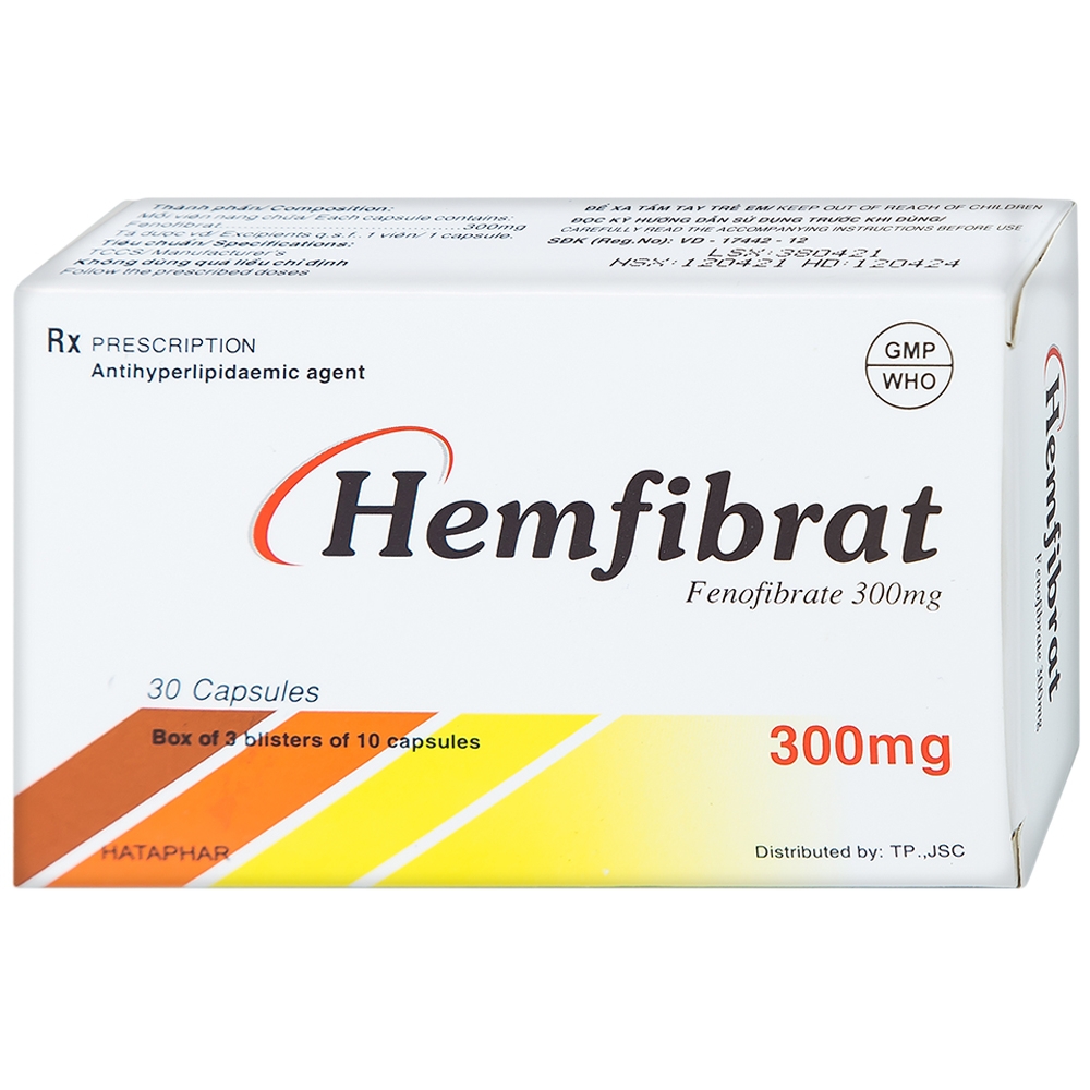 Thuốc Hemfibrat 300mg Hà Tây điều trị chứng tăng cholesterol máu (3 vỉ x 10 viên)