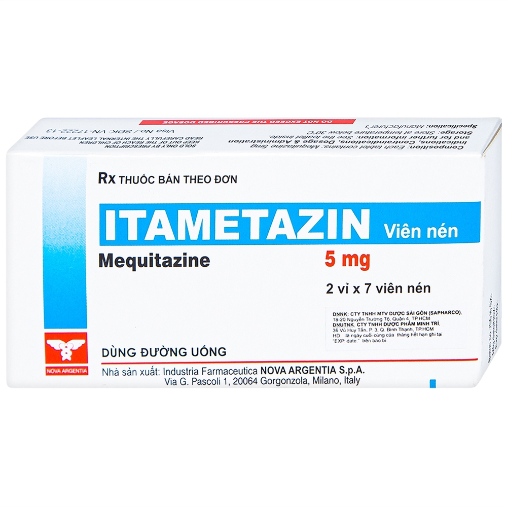 Viên nén Itametazin 5mg Nova Argentia điều trị hen do phấn hoa, viêm mũi dị ứng, viêm kết mạc (2 vỉ x 7 viên)