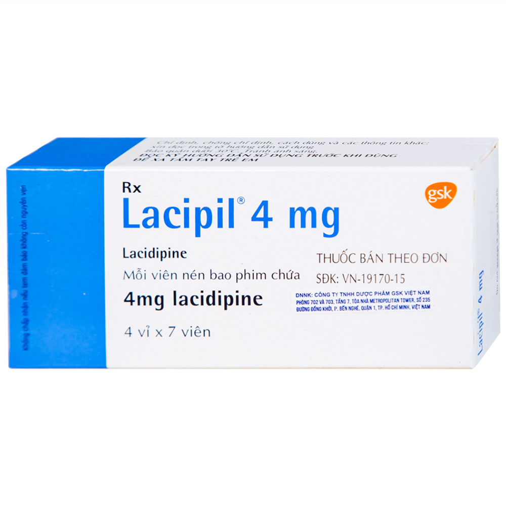 Viên nén Lacipil 4mg GSK điều trị tăng huyết áp (4 vỉ x 7 viên)