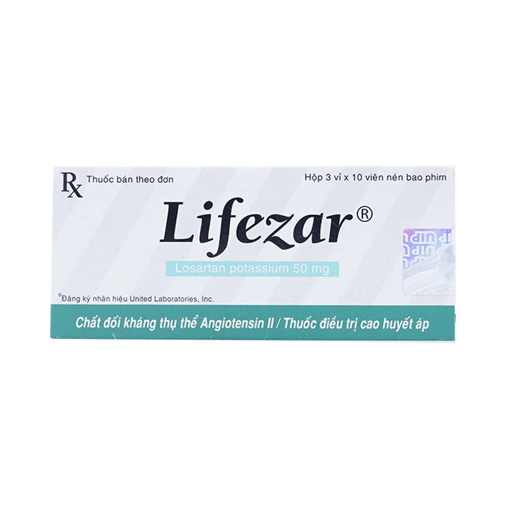 Viên nén Lifezar 50mg United điều trị cao huyết áp (3 vỉ x 10 viên)