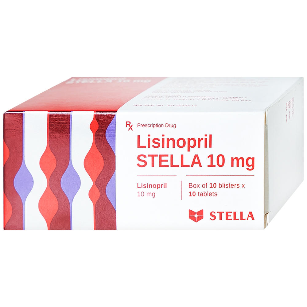 Viên nén Lisinopril Stella 10mg điều trị tăng huyết áp, suy tim sung huyết (10 vỉ x 10 viên)