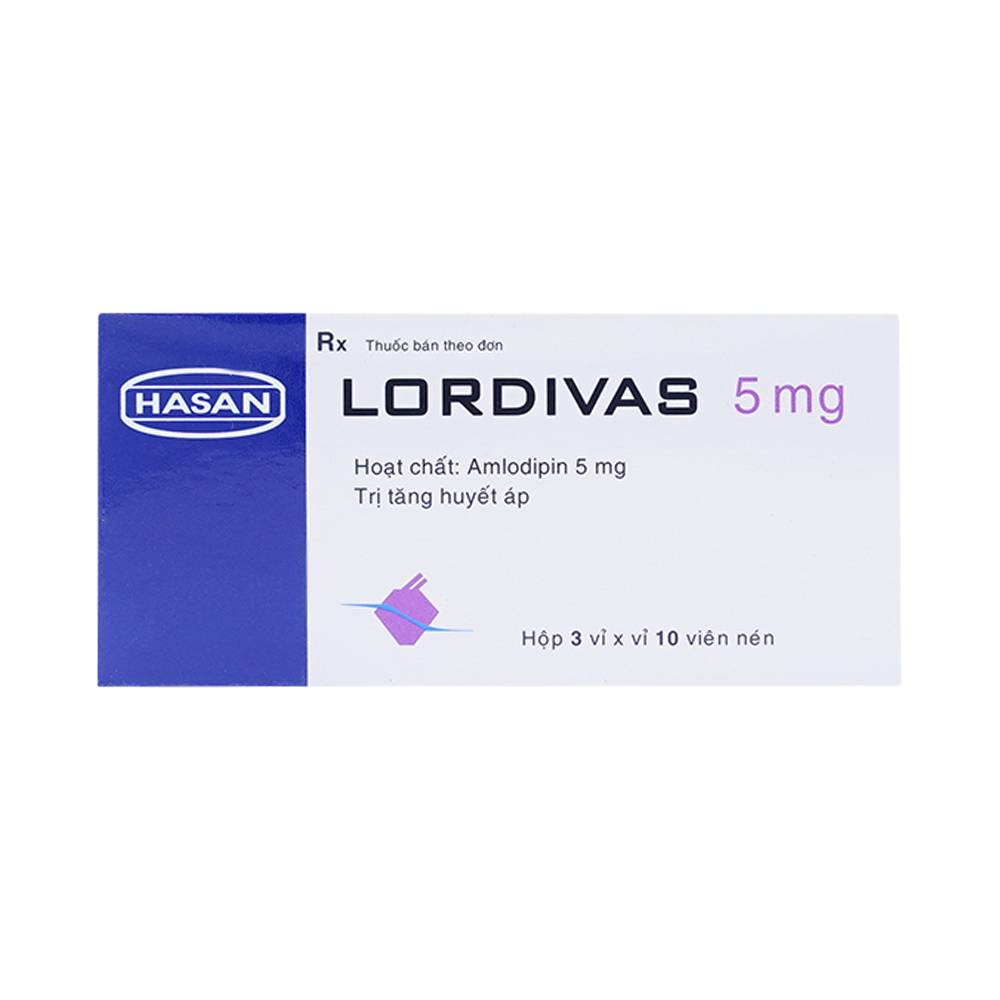 Viên nén Lordivas 5mg Hasan điều trị tăng huyết áp, đau thắt ngực (3 vỉ x 10 viên)