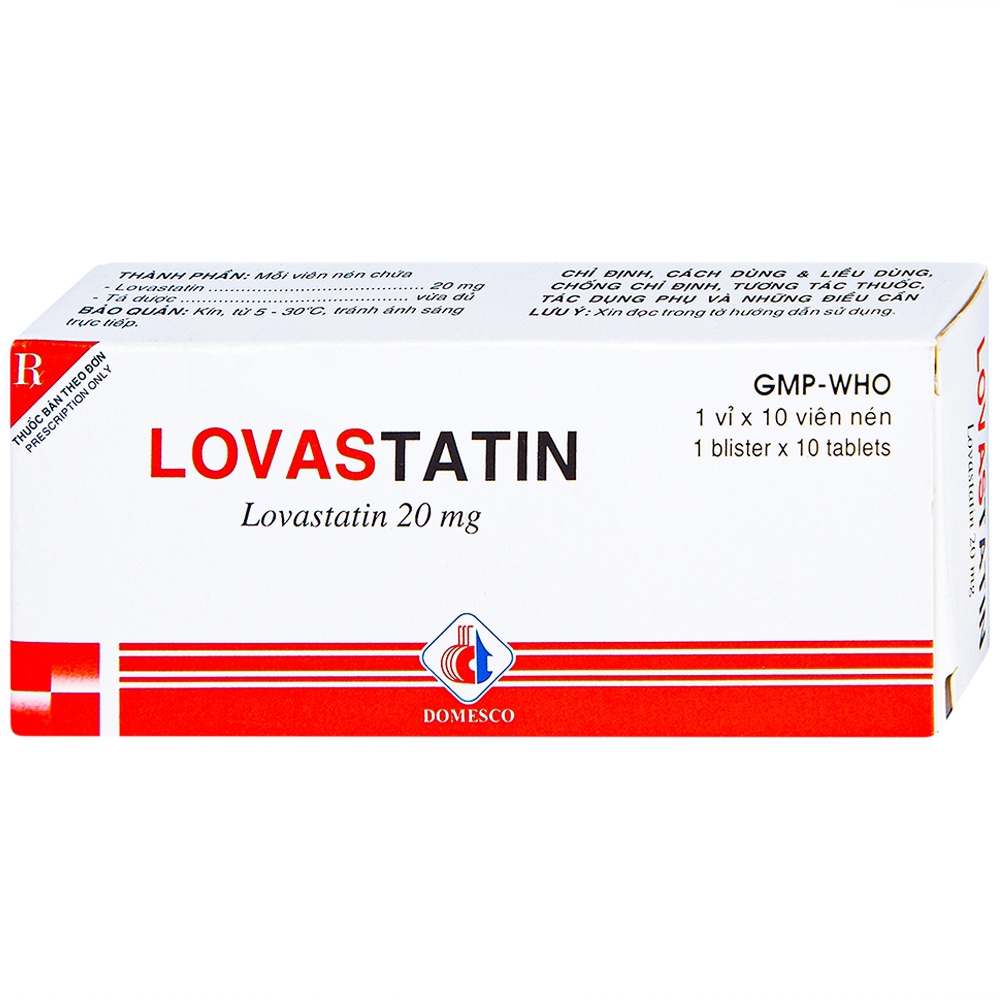 Thuốc Lovastatin 20mg Domesco phòng ngừa biến cố tim mạch (1 vỉ x 10 viên)