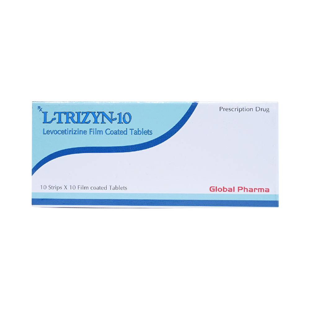 Viên nén L-Trizyn 10 Global Pharma điều trị viêm mũi dị ứng, hắt hơi, chảy nước mũi (10 vỉ x 10 viên) 