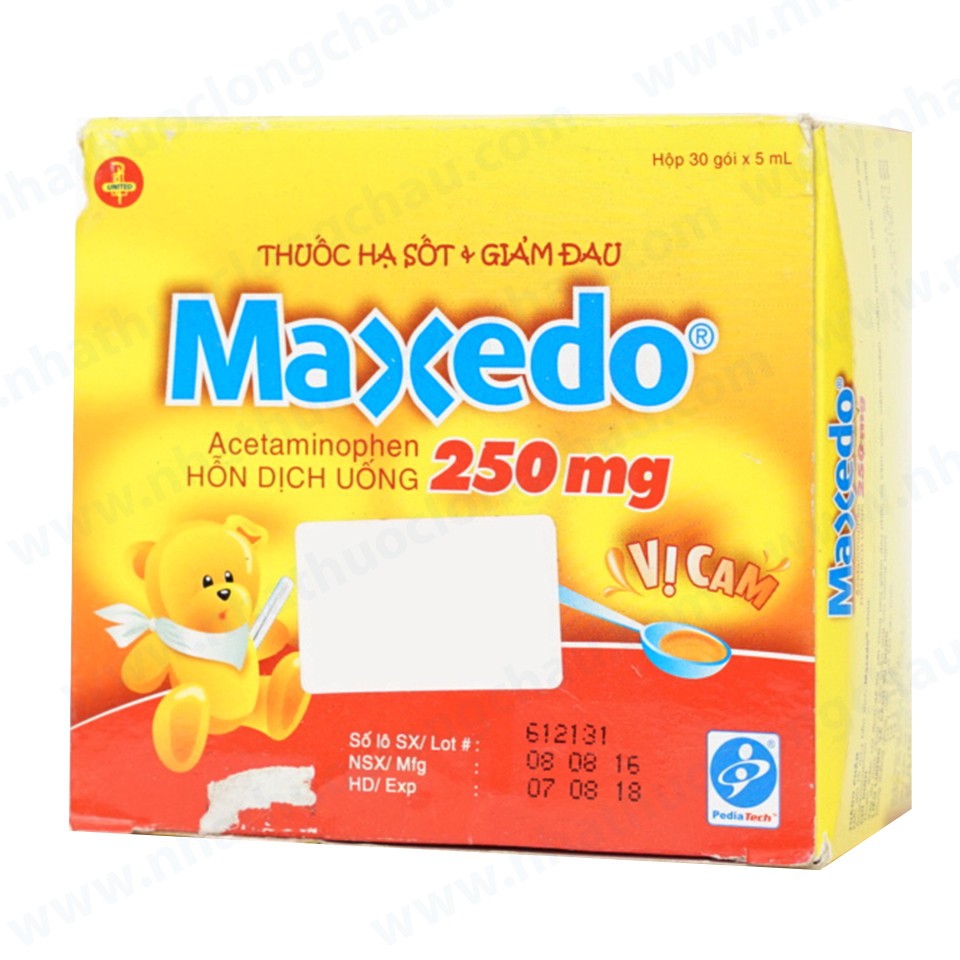 Hỗn dịch uống Maxedo 250mg United hạ sốt, giảm đau (30 gói x 5ml)