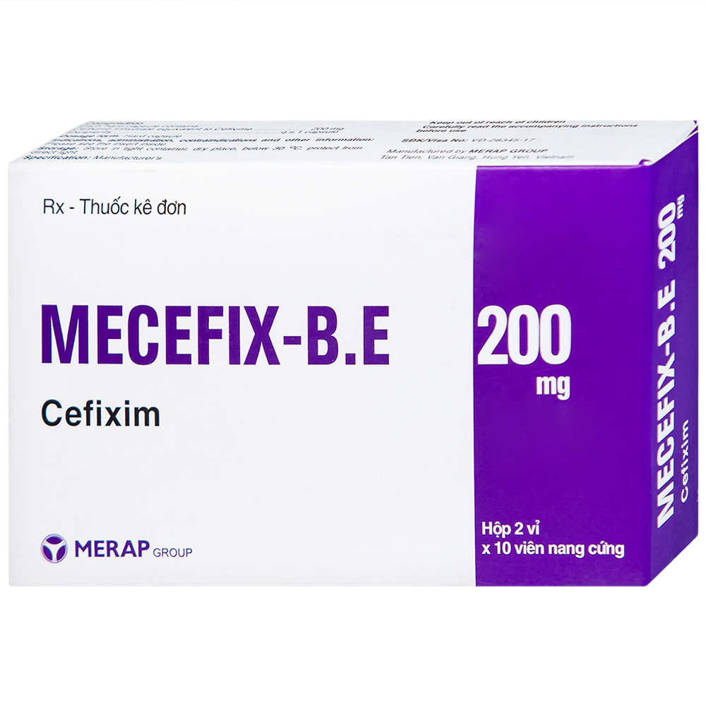 Thuốc Mecefix-B.E 200mg Merap điều trị nhiễm khuẩn đường tiết niệu, viêm tai giữa (2 vỉ x 10 viên)