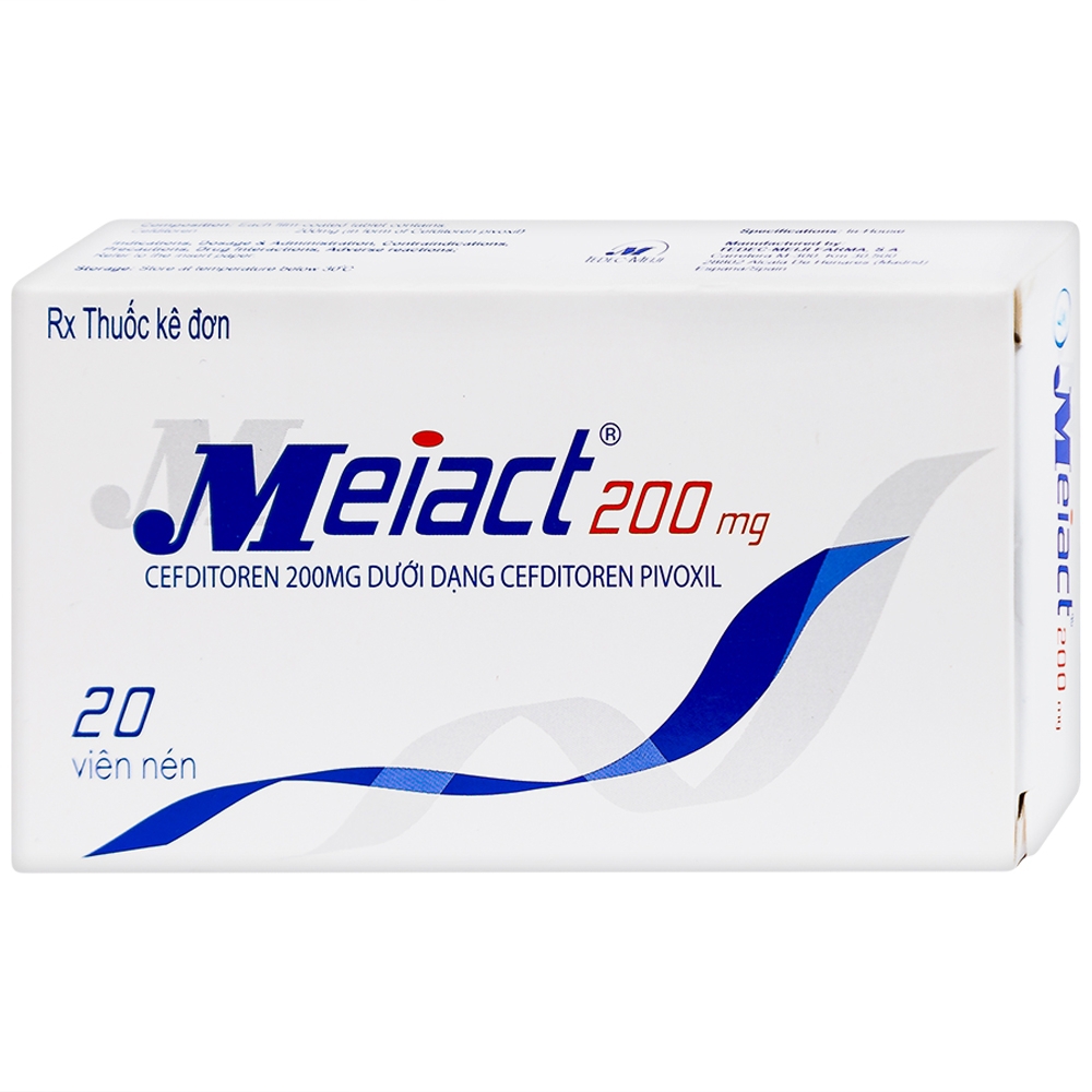 Thuốc Meiact 200mg điều trị viêm amidan, viêm họng cấp tính, viêm xoang xương hàm (2 vỉ x 10 viên)