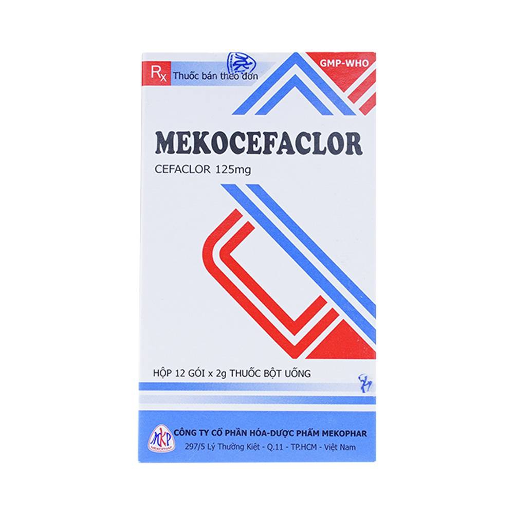 Thuốc bột uống Mekocefaclor 125mg Mekophar điều trị viêm họng, viêm phế quản, viêm admidan (12 gói)