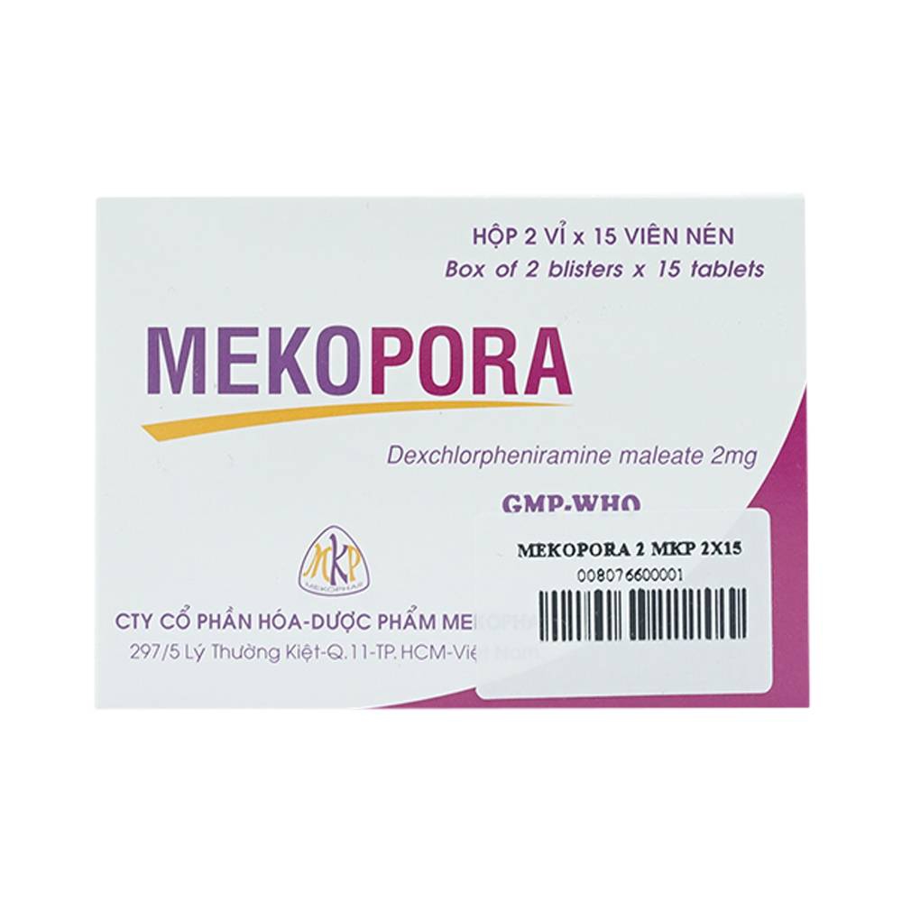 Viên nén Mekopora 2mg Mekophar điều trị viêm mũi, viêm kết mạc, mày đay (2 vỉ x 15 viên)