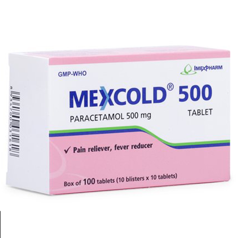 Viên nén Mexcold 500 Imexpharm điều trị đau đầu, đau răng, đau nhức bắp thịt (10 vỉ x 10 viên)