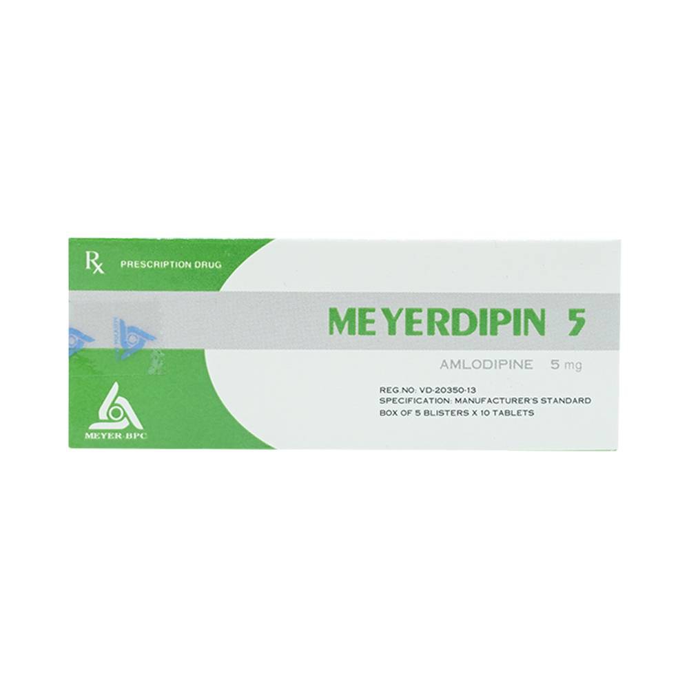 Viên nén Meyerdipin 5 Meyer - BPC điều trị tăng huyết áp nhẹ và vừa, đau thắt ngực ổn định (5 vỉ x 10 viên) 