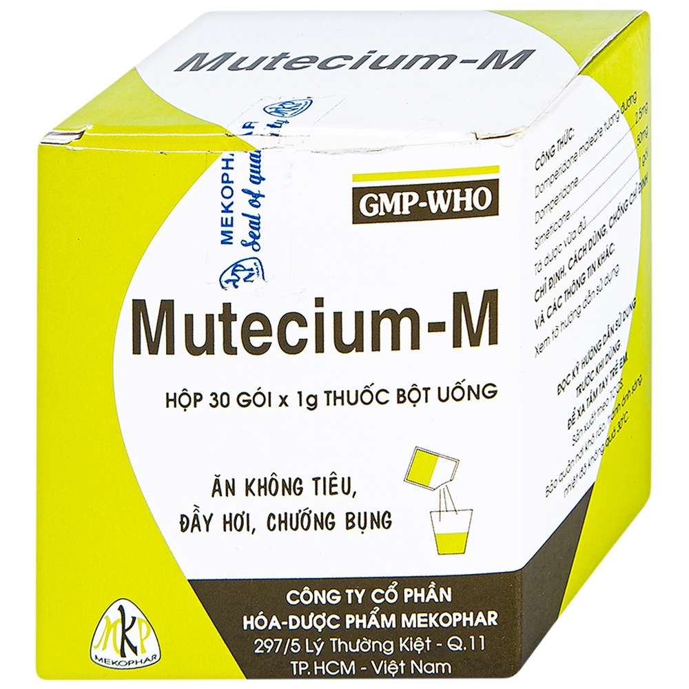 Thuốc bột uống Mutecium-M Mekophar điều trị ăn không tiêu, đầy hơi, chướng bụng (30 gói x 1g)