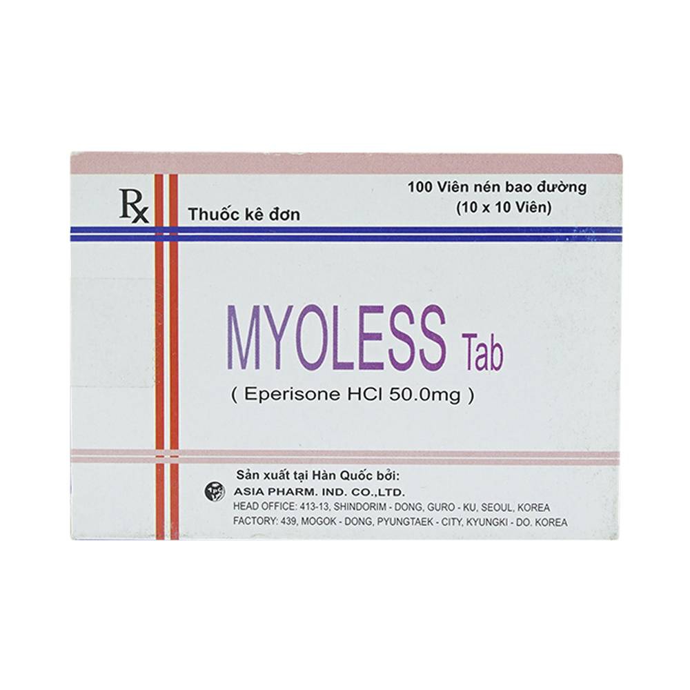 Thuốc Myoless Tab 50mg Asia Pharma điều trị liệt cứng, tăng trương lực cơ, viêm quanh khớp cơ (10 vỉ x 10 viên)