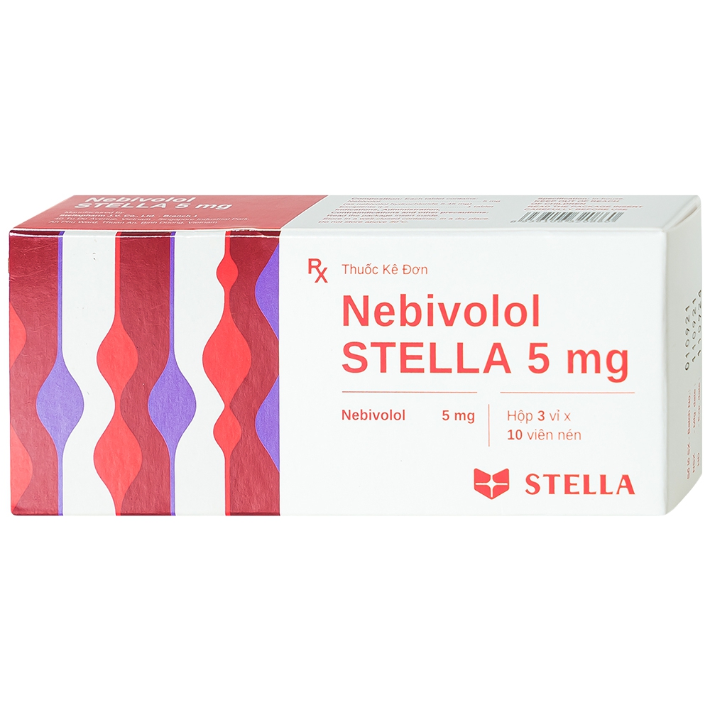 Viên nén Nebivolol Stella 5mg điều trị tăng huyết áp (3 vỉ x 10 viên)