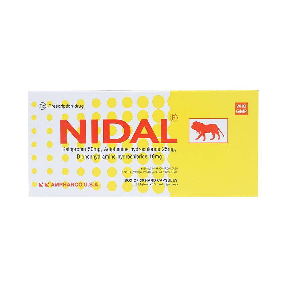 Viên nang cứng Nidal Ampharco giảm đau do co thắt cơ trơn, bàng quang (3 vỉ x 10 viên)