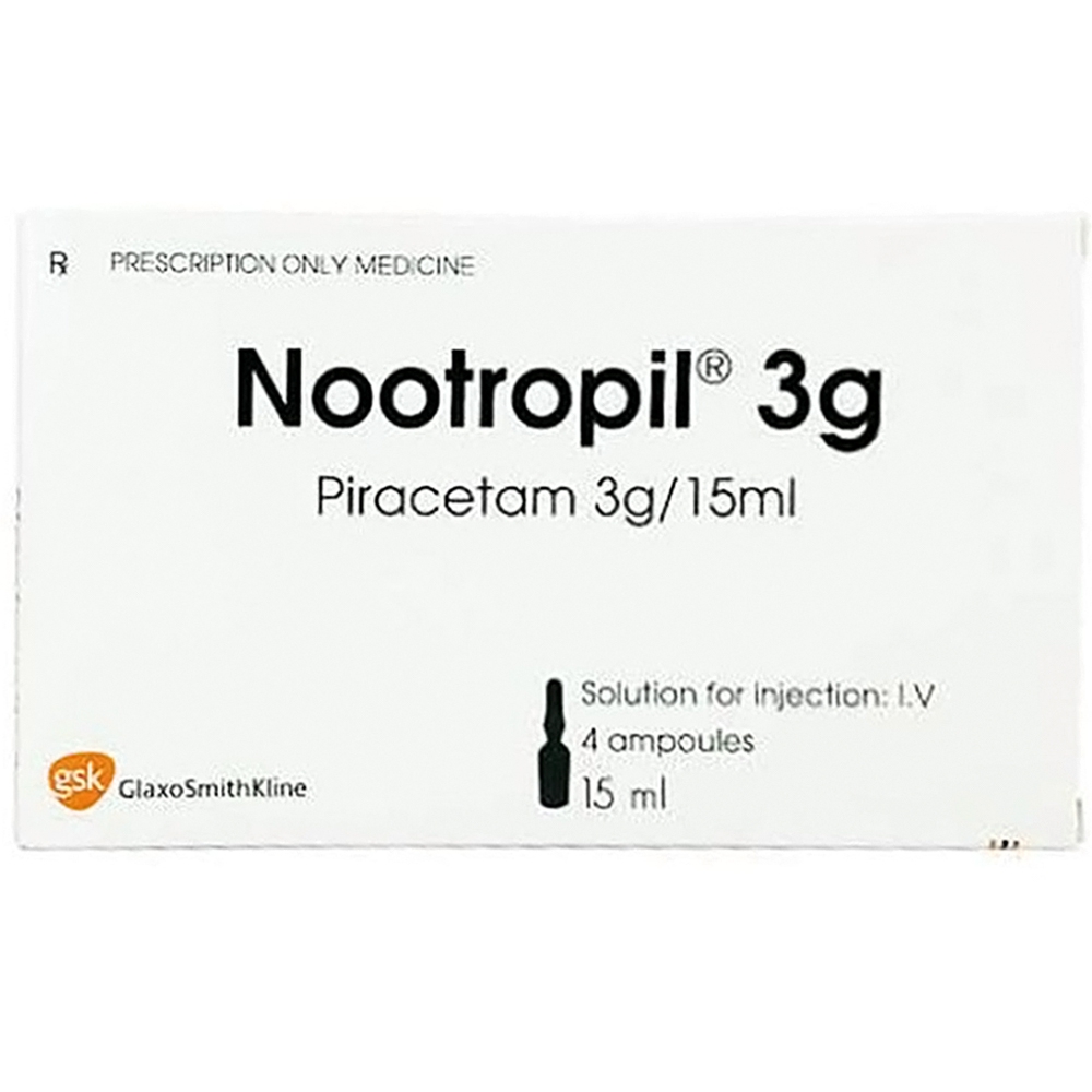 Dung dịch tiêm Nootropil 3g/15ml Aesica điều trị triệu chứng rối loạn trí nhớ (1 vỉ x 4 ống x 15ml)