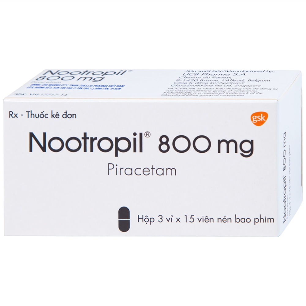 Viên nén Nootropil 800mg GSK điều trị hội chứng tâm thần (3 vỉ x 15 viên)