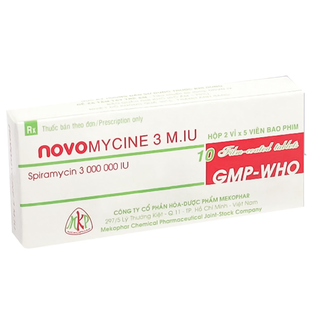 Thuốc Novomycine 3 M.IU Mekophar điều trị nhiễm khuẩn đường hô hấp, da và sinh dục ( 2 vỉ x 5 viên)