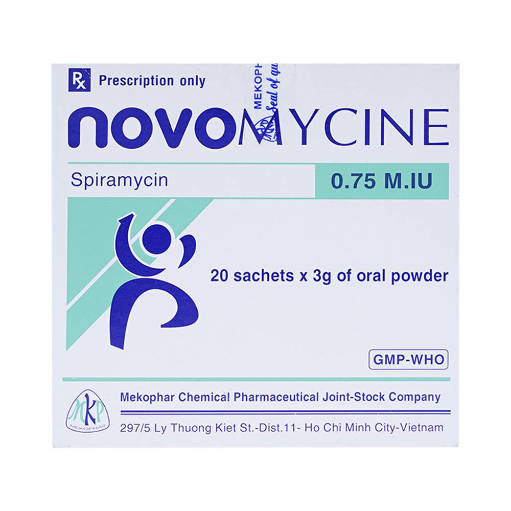 Thuốc cốm Novomycine 0,75 M.IU Mekophar điều trị nhiễm khuẩn đường hô hấp, da và sinh dục (20 gói x 3g)